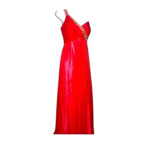 Cindy Gown Coral Full Length with Rhinestone detail XL